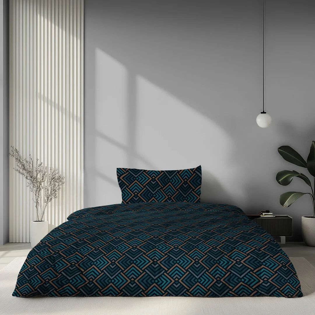 Pościel satynowa 180x200 granatowa w drobne kolorowe romby - 6069 A - Home Satin — zdjęcie 2