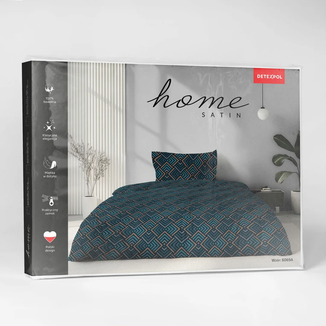Pościel satynowa 180x200 granatowa w drobne kolorowe romby - 6069 A - Home Satin — zdjęcie 3