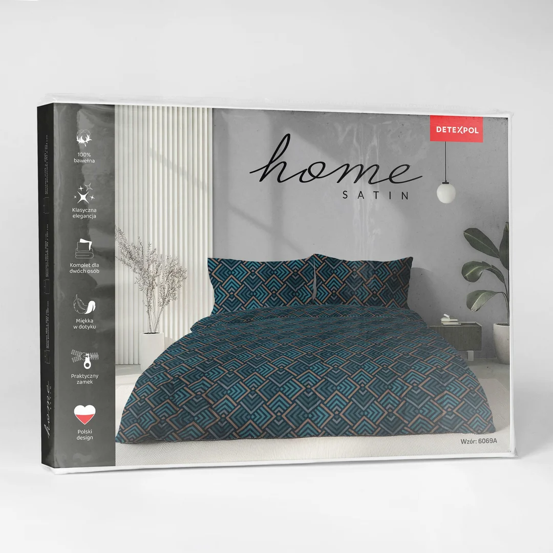 Pościel satynowa 180x200 granatowa w drobne kolorowe romby - 6069 A - Home Satin — zdjęcie 6