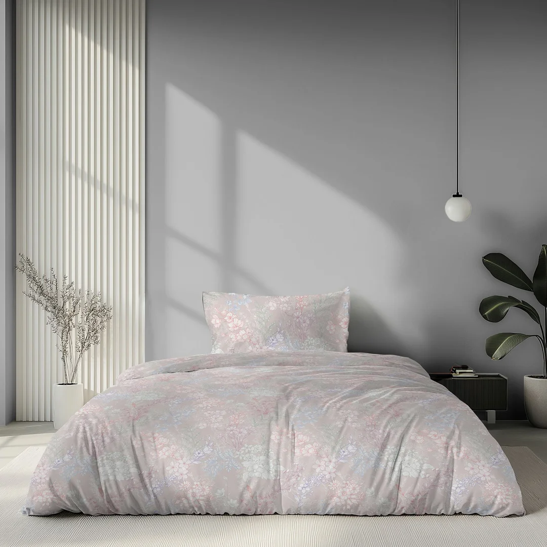 Pościel satynowa 180x200 jasnoróżowa w drobny roślinny wzór - 6064 B - Home Satin — zdjęcie 2