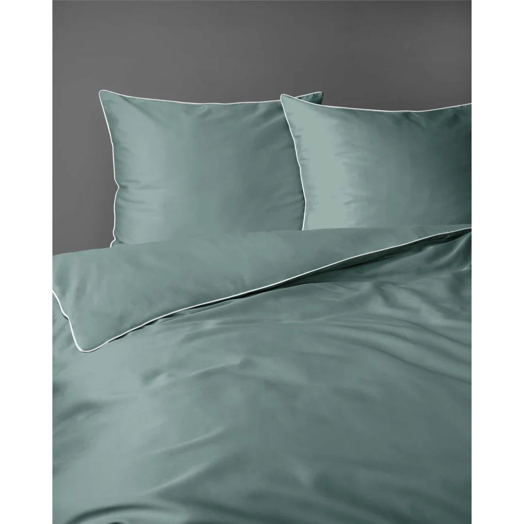 Pościel satynowa 180x200 miętowa z lamówką Mako Satin 62 — zdjęcie 4