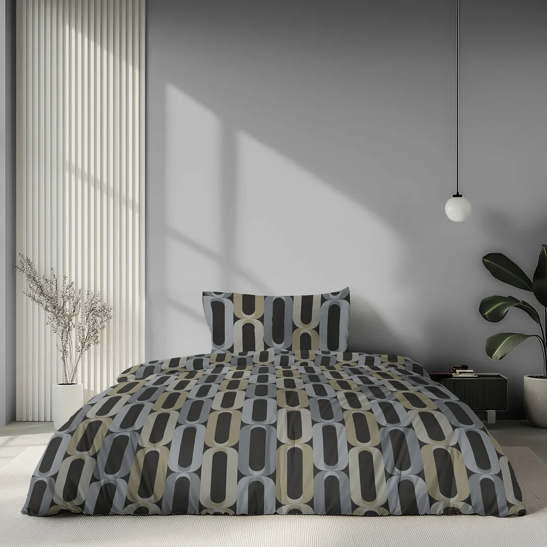 Pościel satynowa 180x200 szara beżowa w pionowy geometryczny wzór - 6071 A - Home Satin — zdjęcie 2