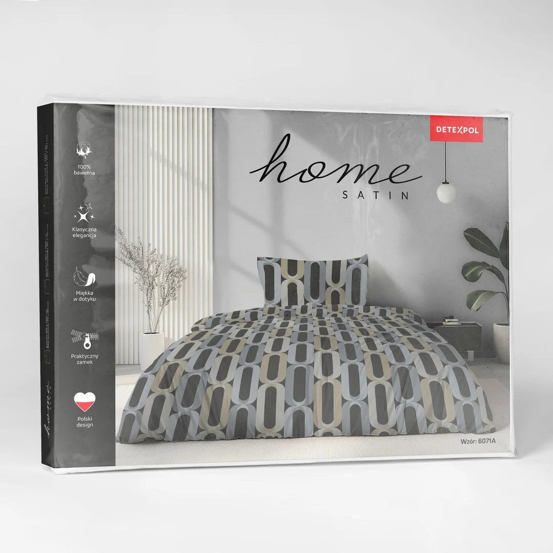 Pościel satynowa 180x200 szara beżowa w pionowy geometryczny wzór - 6071 A - Home Satin — zdjęcie 3