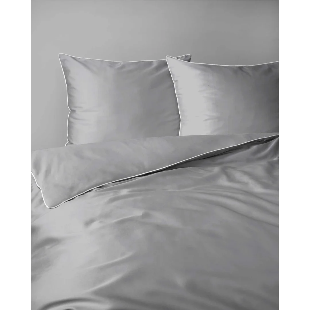 Pościel satynowa 180x200 szara jasna z lamówką Mako Satin 62 — zdjęcie 4