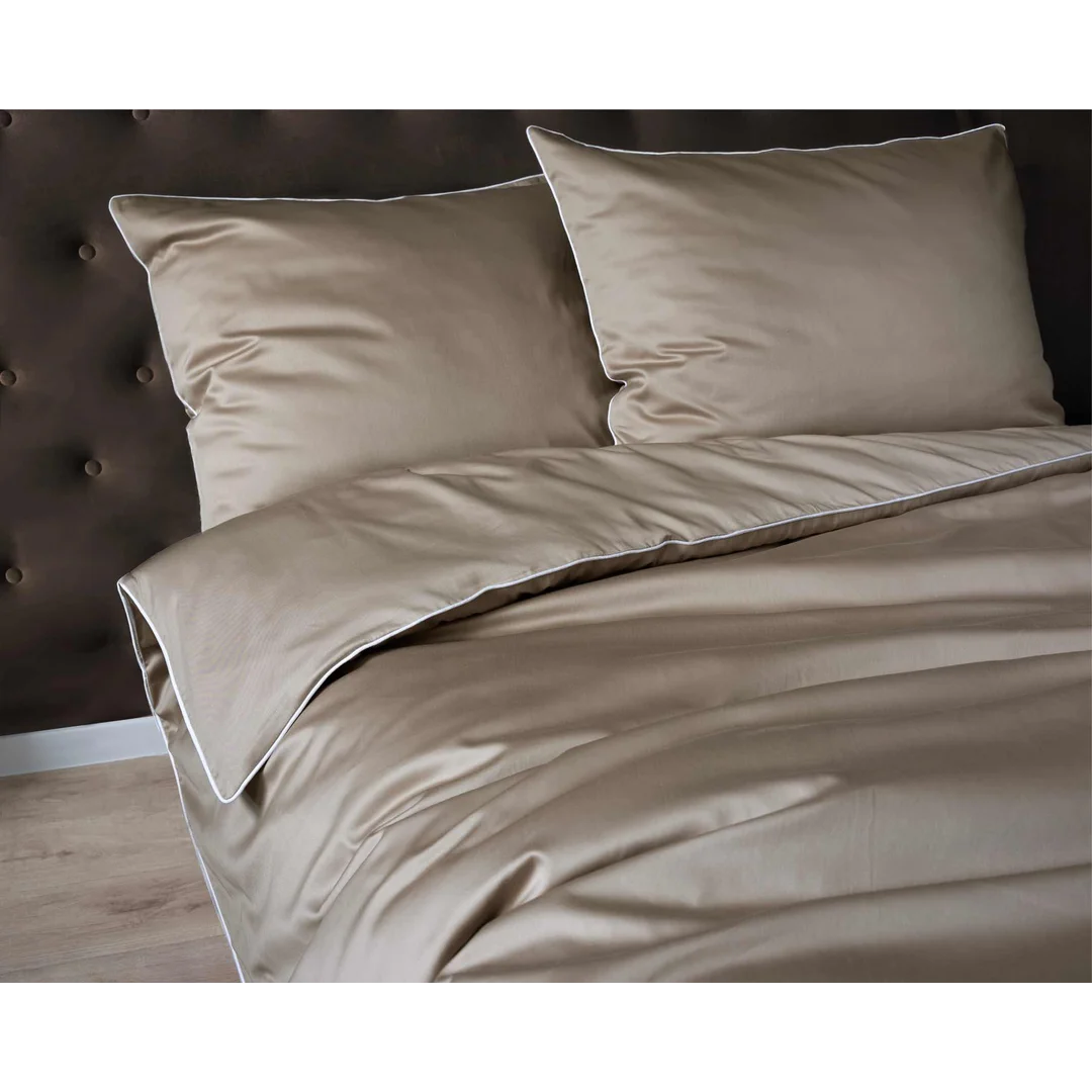 Pościel satynowa 180x200 taupe z lamówką Mako Satin 62 — zdjęcie 2