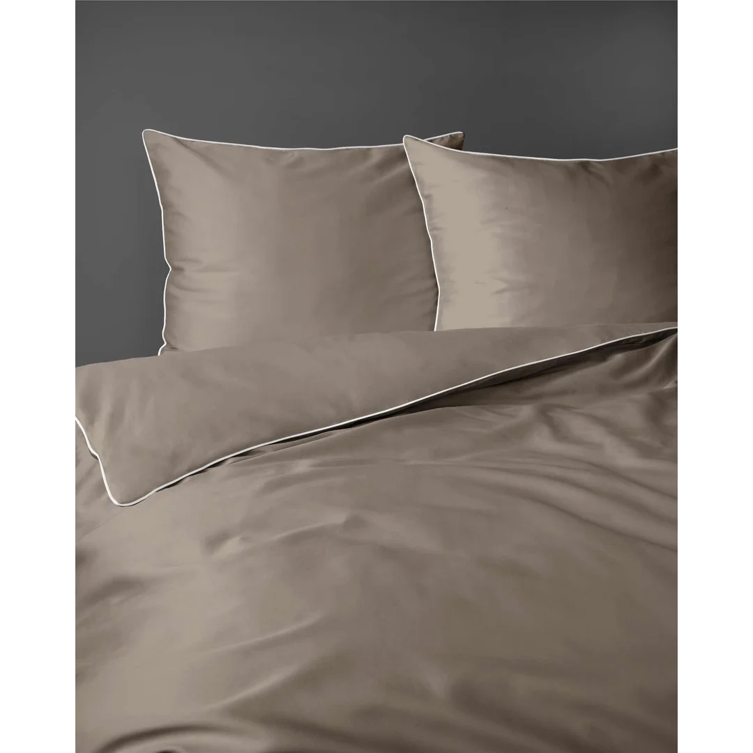 Pościel satynowa 180x200 taupe z lamówką Mako Satin 62 — zdjęcie 4