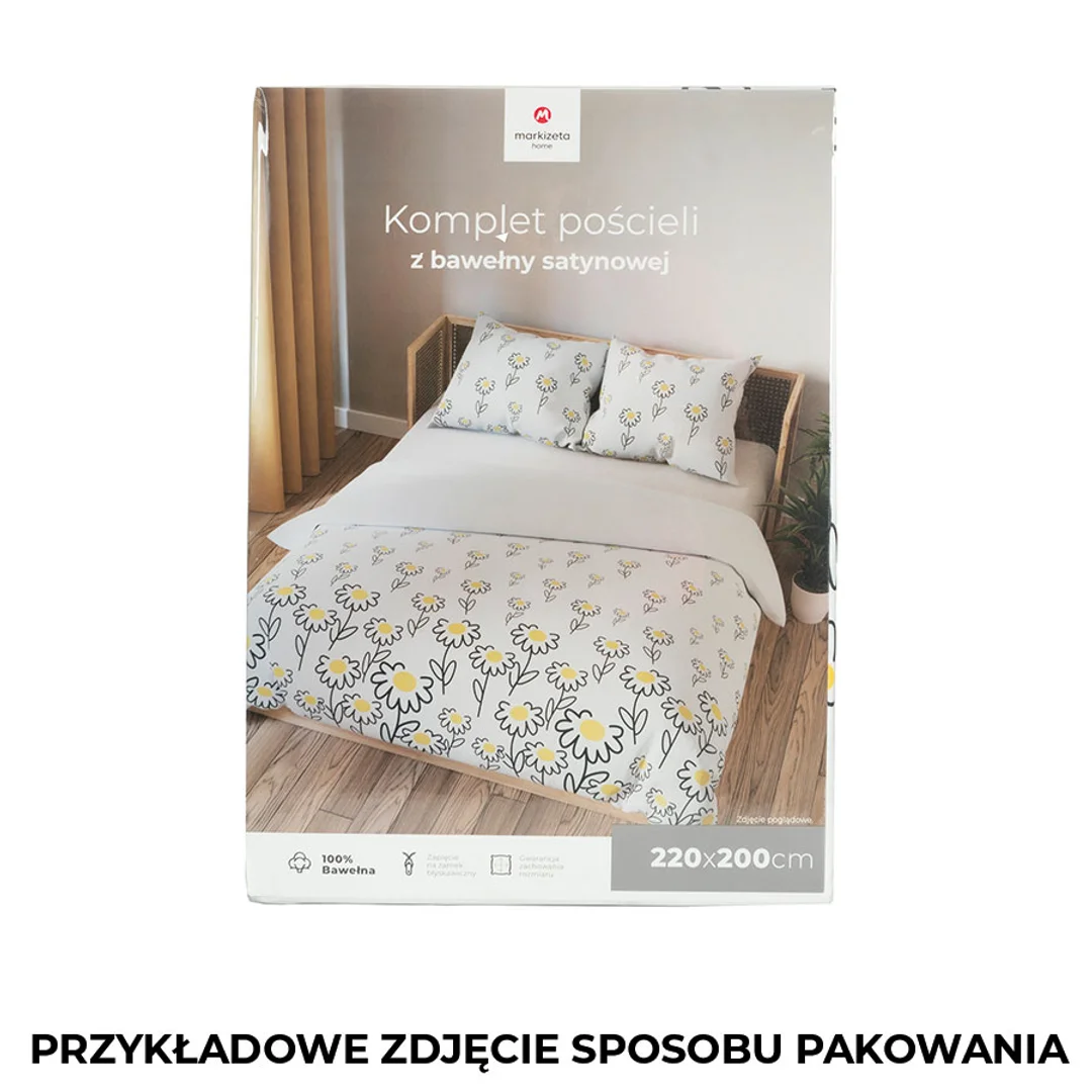 Pościel satynowa 220x200 001 biała żółta kwiaty Bellis — zdjęcie 6