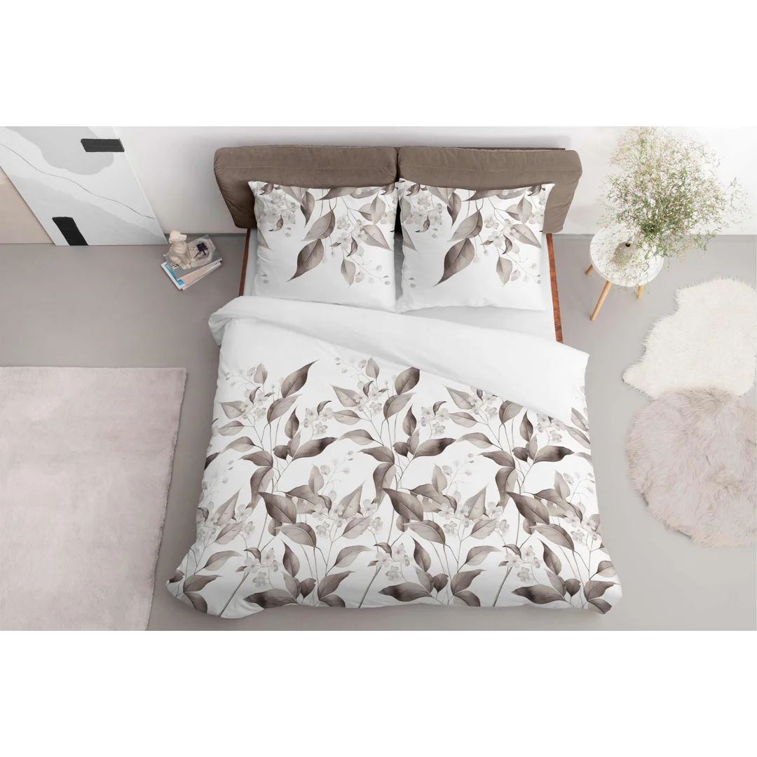 Pościel satynowa 220x200 Beżowa brązowe liście 5326 B Home Satin 41 — zdjęcie 2