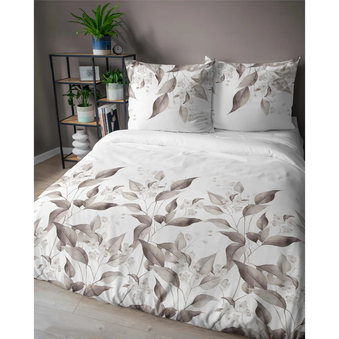 Pościel satynowa 220x200 Beżowa brązowe liście 5326 B Home Satin 41 — zdjęcie 4