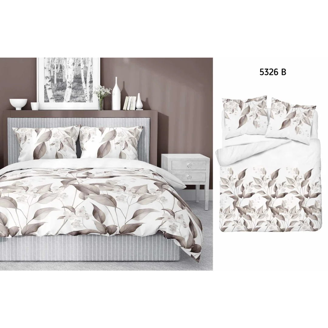 Pościel satynowa 220x200 Beżowa brązowe liście 5326 B Home Satin 41 — zdjęcie 5