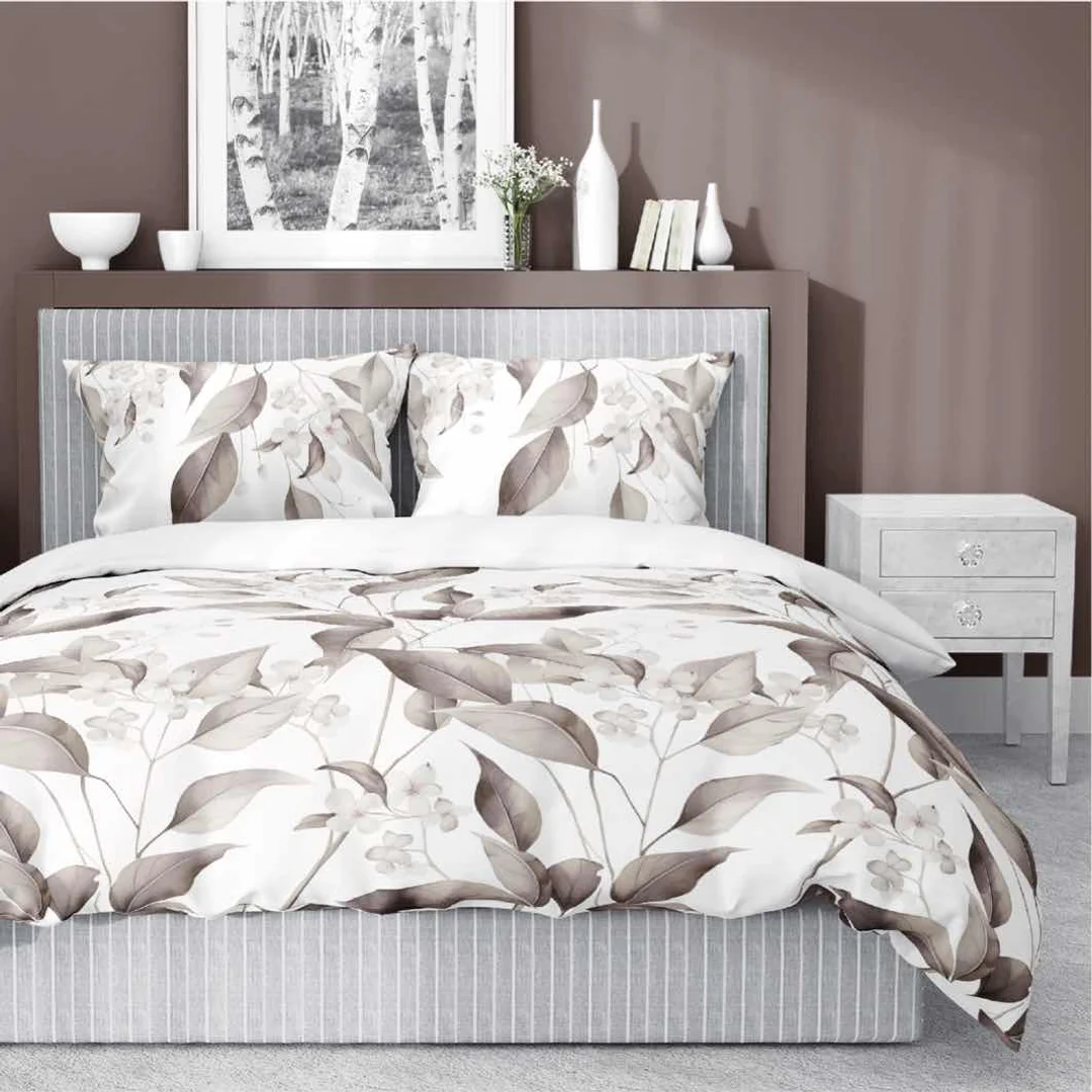 Pościel satynowa 220x200 Beżowa brązowe liście 5326 B Home Satin 41 — zdjęcie 6