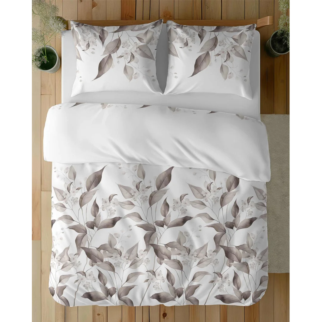 Pościel satynowa 220x200 Beżowa brązowe liście 5326 B Home Satin 41 — zdjęcie 7