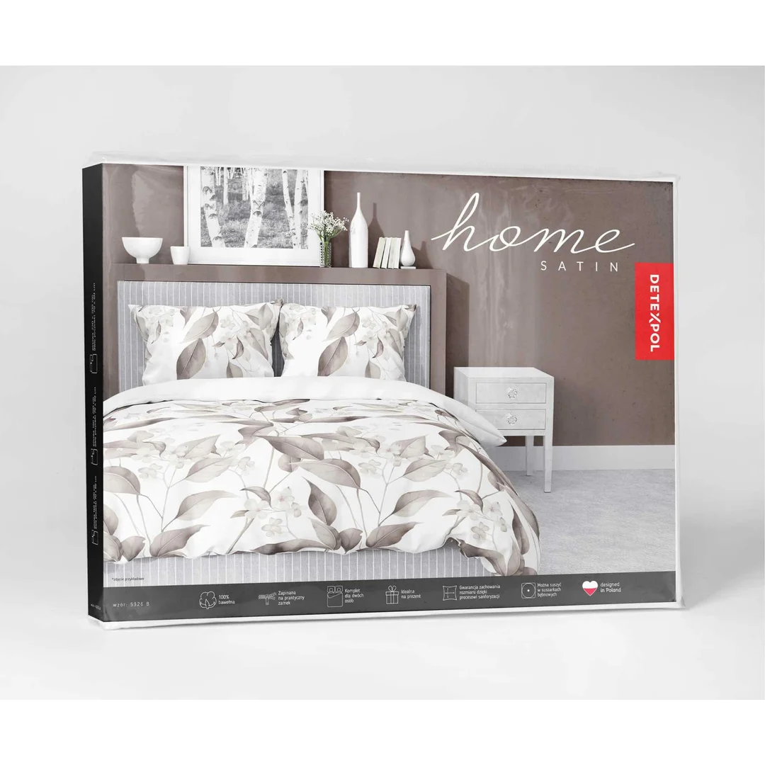 Pościel satynowa 220x200 Beżowa brązowe liście 5326 B Home Satin 41 — zdjęcie 8