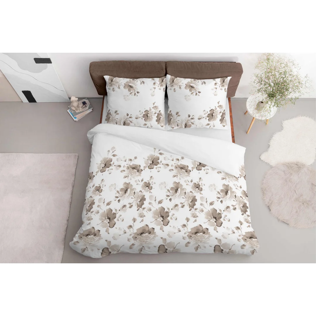 Pościel satynowa 220x200 Beżowa brązowy kwiaty 5325 B Home Satin 41 — zdjęcie 2