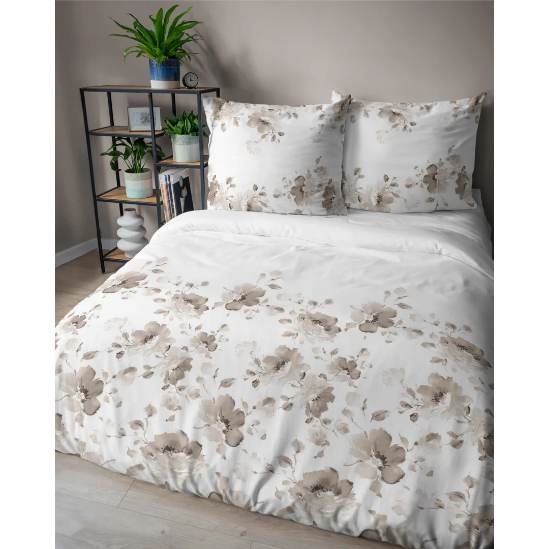 Pościel satynowa 220x200 Beżowa brązowy kwiaty 5325 B Home Satin 41 — zdjęcie 4