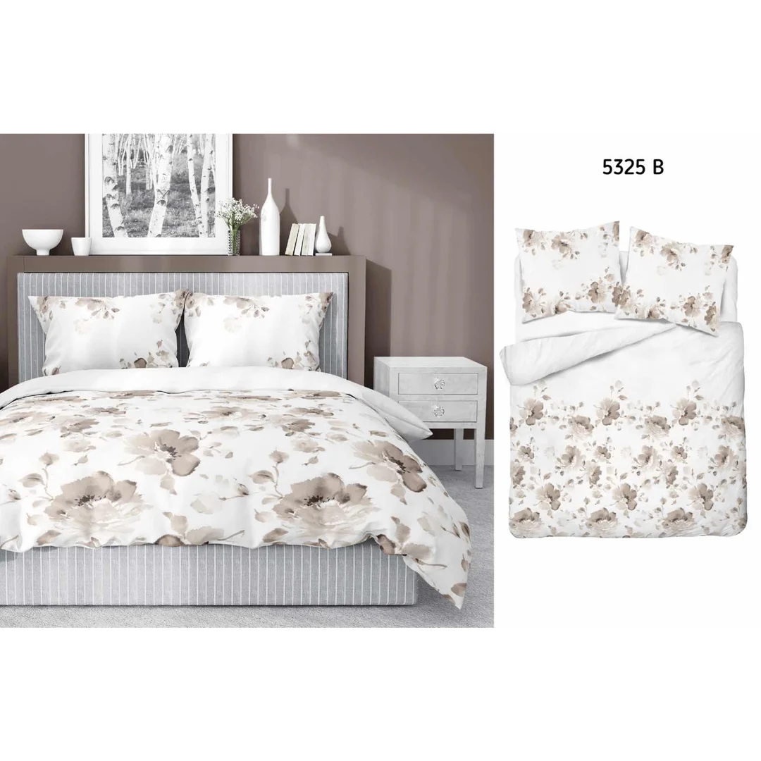 Pościel satynowa 220x200 Beżowa brązowy kwiaty 5325 B Home Satin 41 — zdjęcie 5