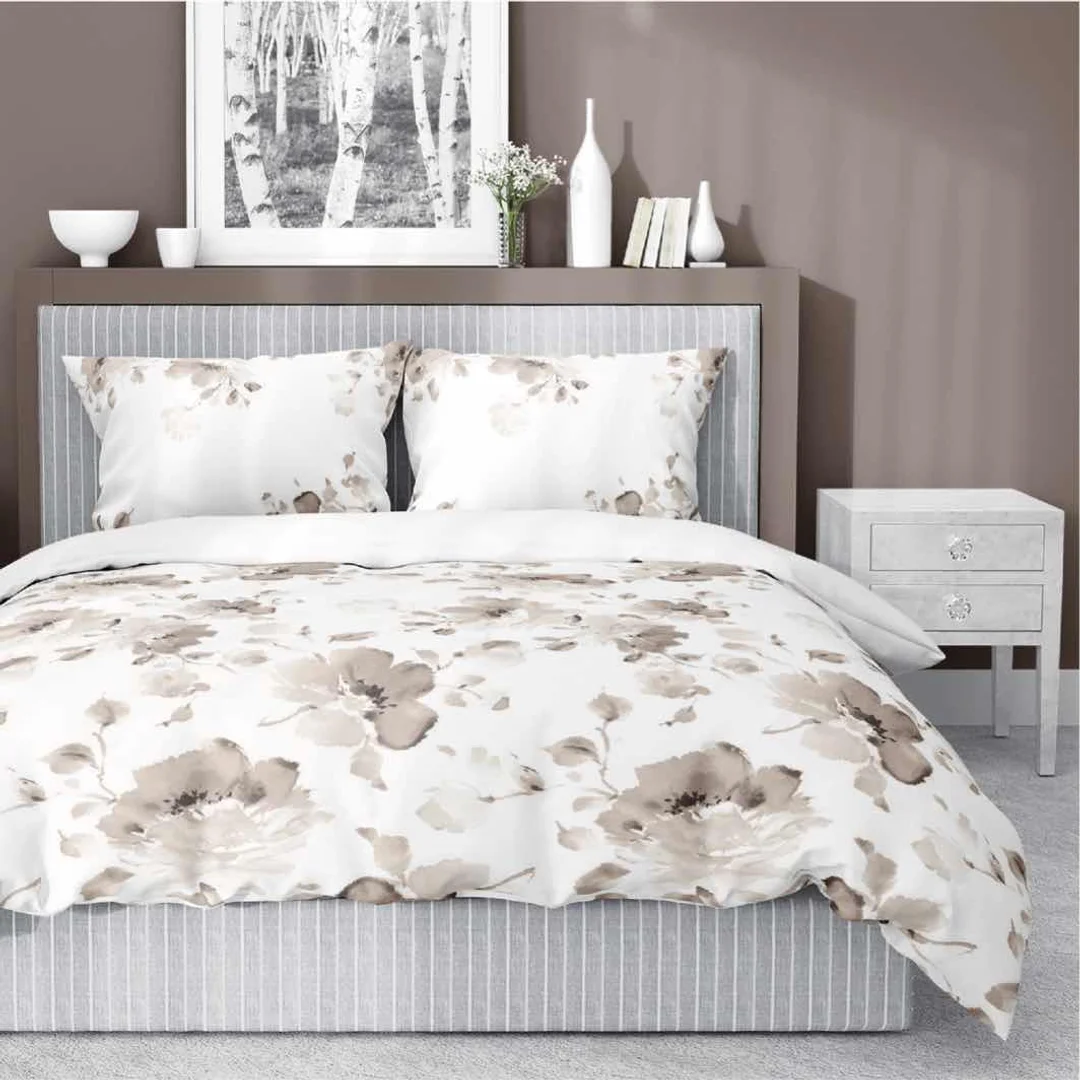 Pościel satynowa 220x200 Beżowa brązowy kwiaty 5325 B Home Satin 41 — zdjęcie 6