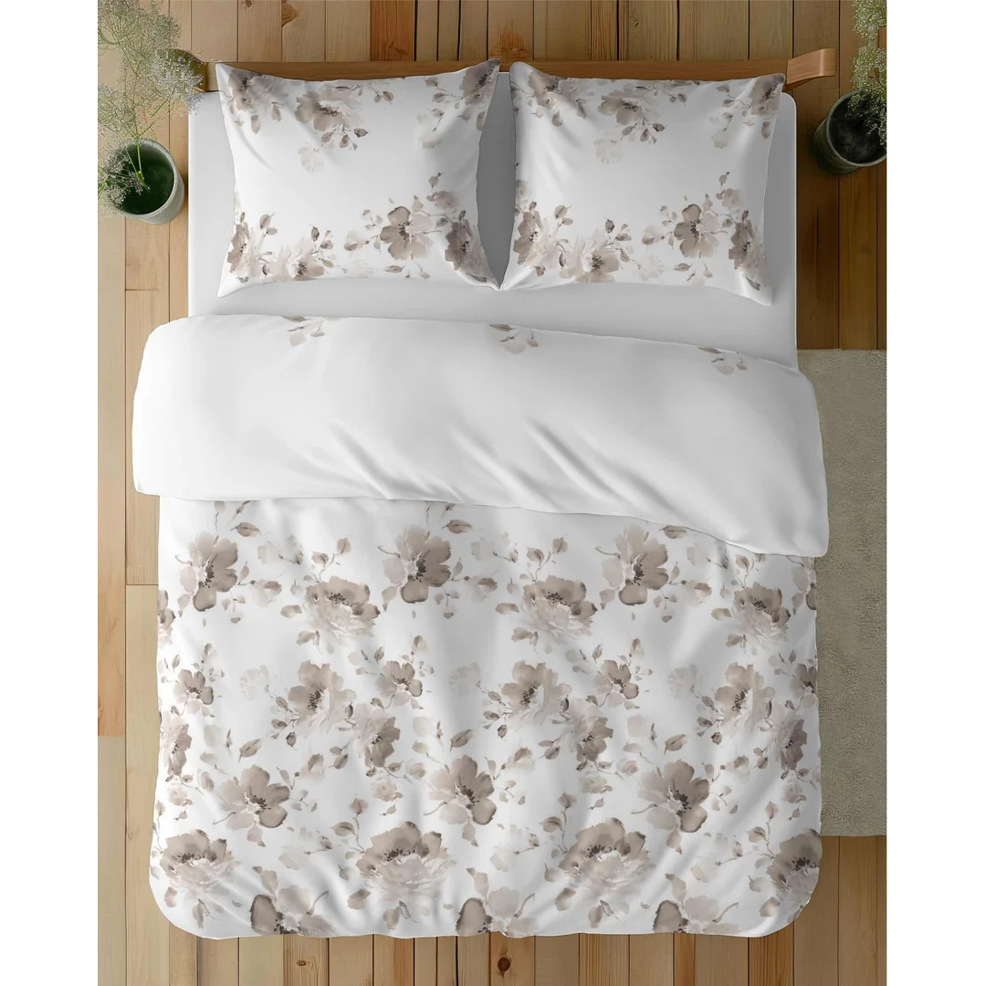 Pościel satynowa 220x200 Beżowa brązowy kwiaty 5325 B Home Satin 41 — zdjęcie 7