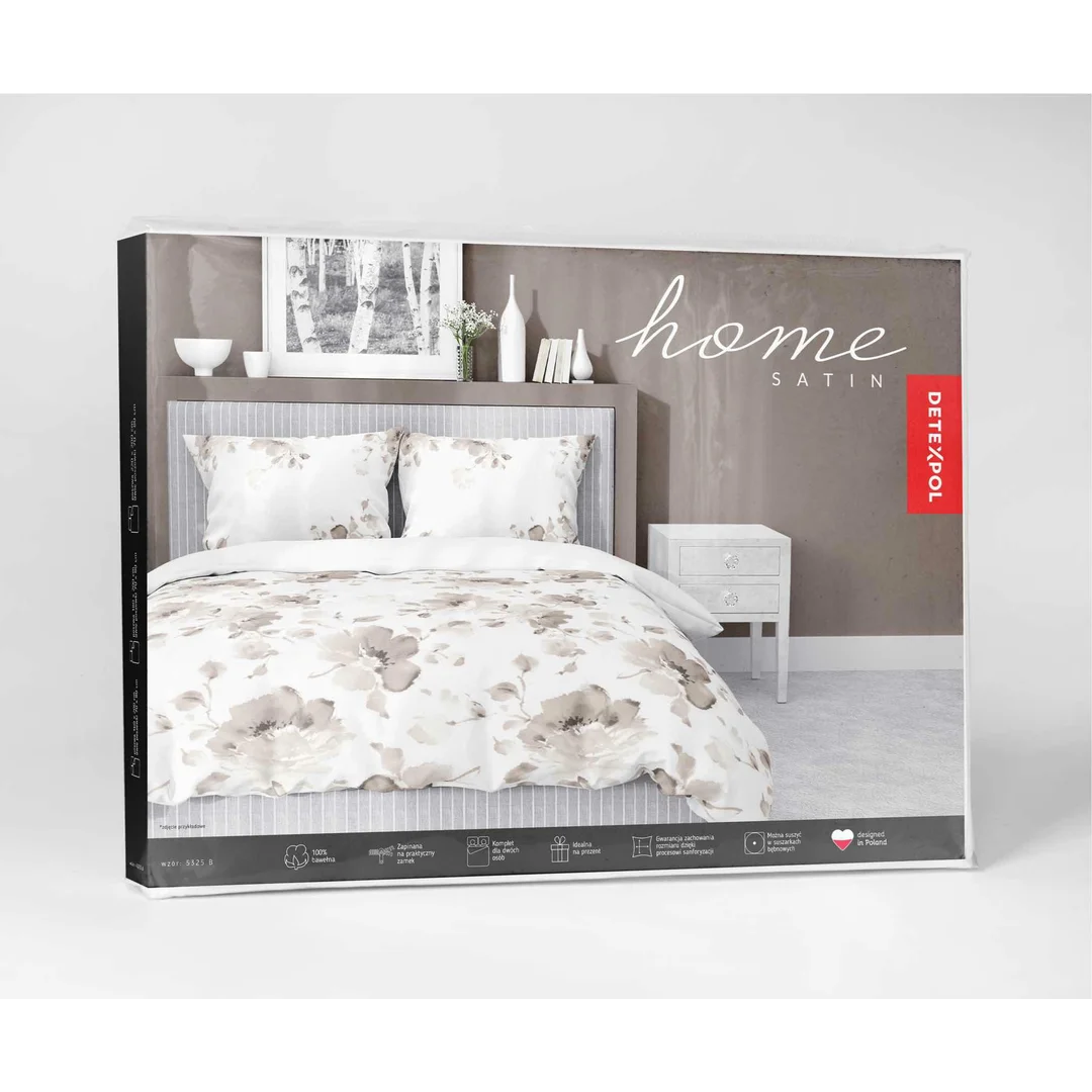 Pościel satynowa 220x200 Beżowa brązowy kwiaty 5325 B Home Satin 41 — zdjęcie 8