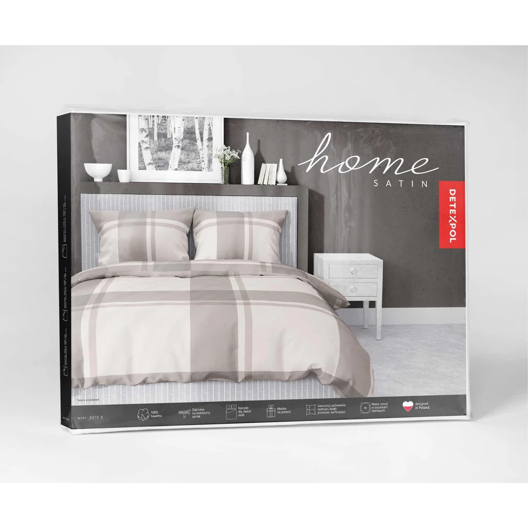 Pościel satynowa 220x200 beżowa kratka 5218 B Home Satin 11 — zdjęcie 2