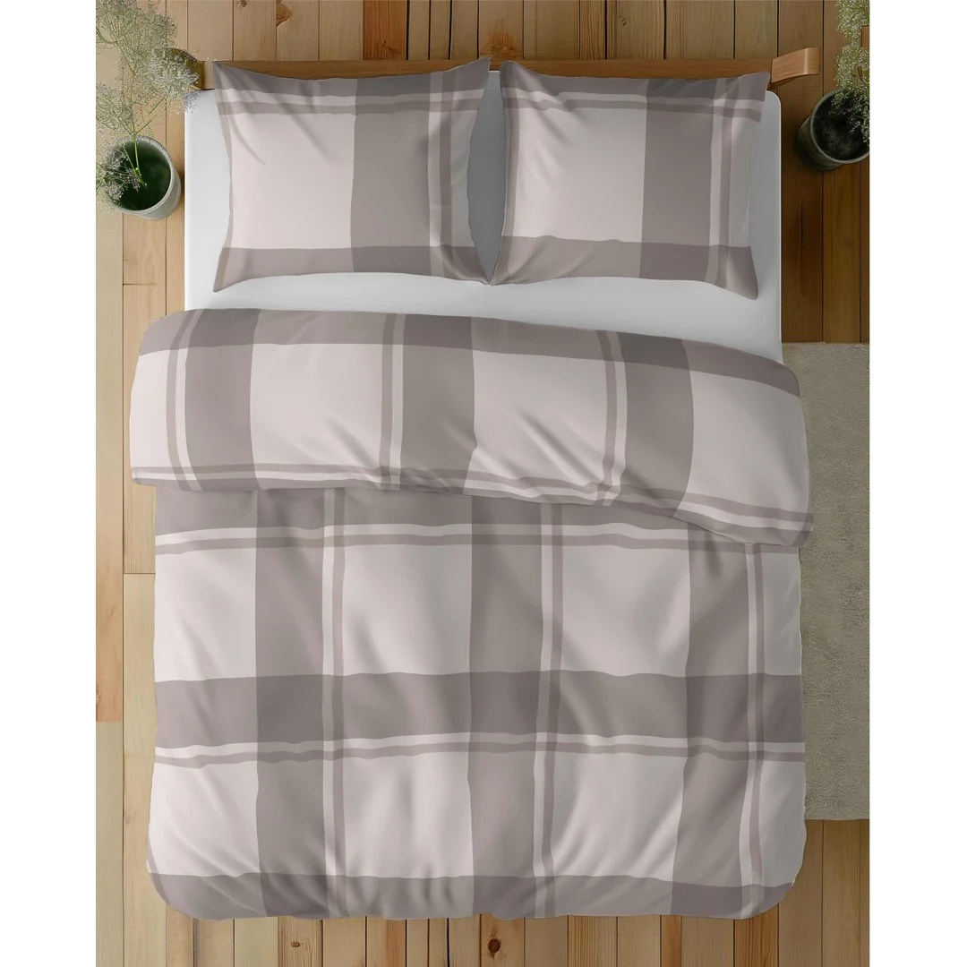 Pościel satynowa 220x200 beżowa kratka 5218 B Home Satin 11 — zdjęcie 3