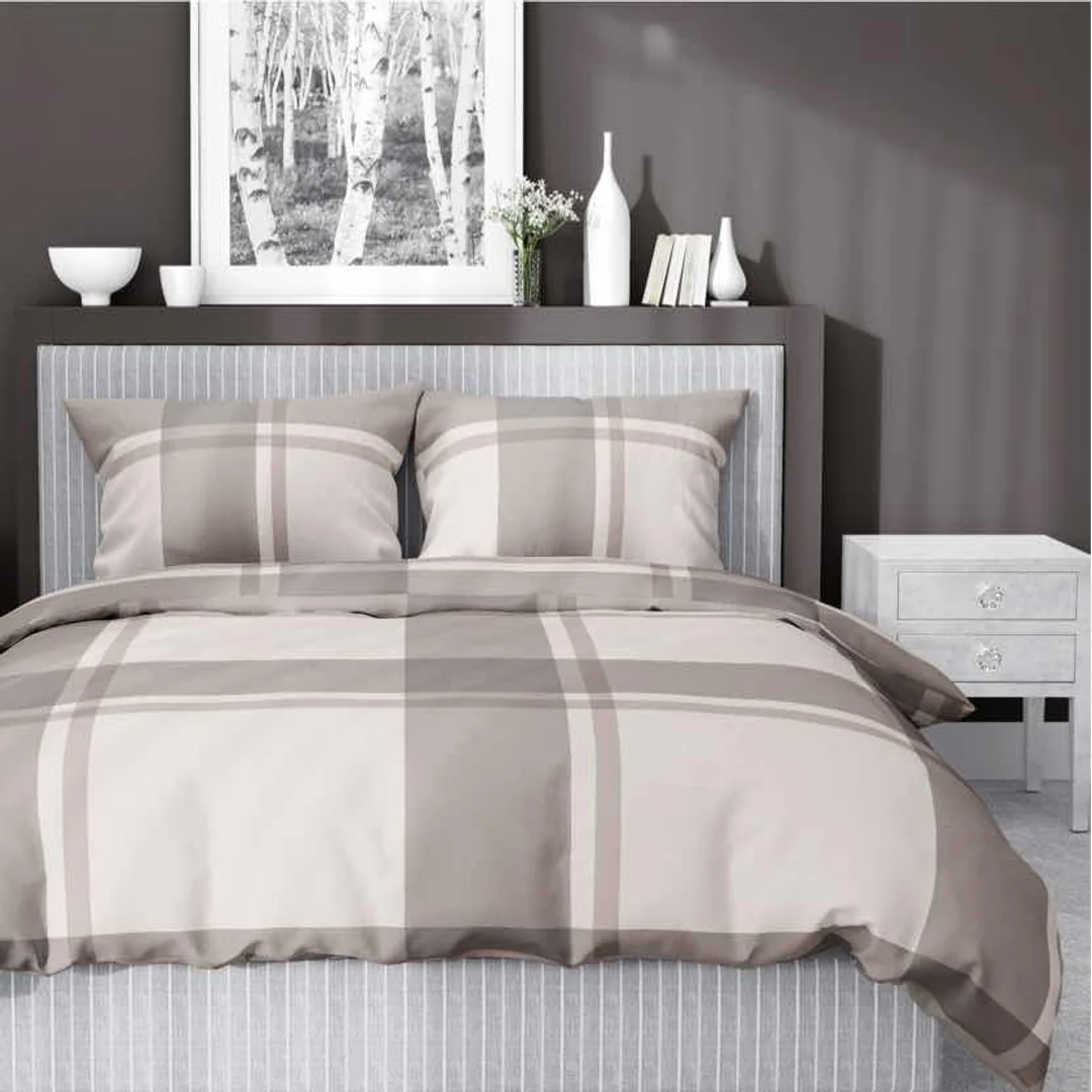 Pościel satynowa 220x200 beżowa kratka 5218 B Home Satin 11 — zdjęcie 4