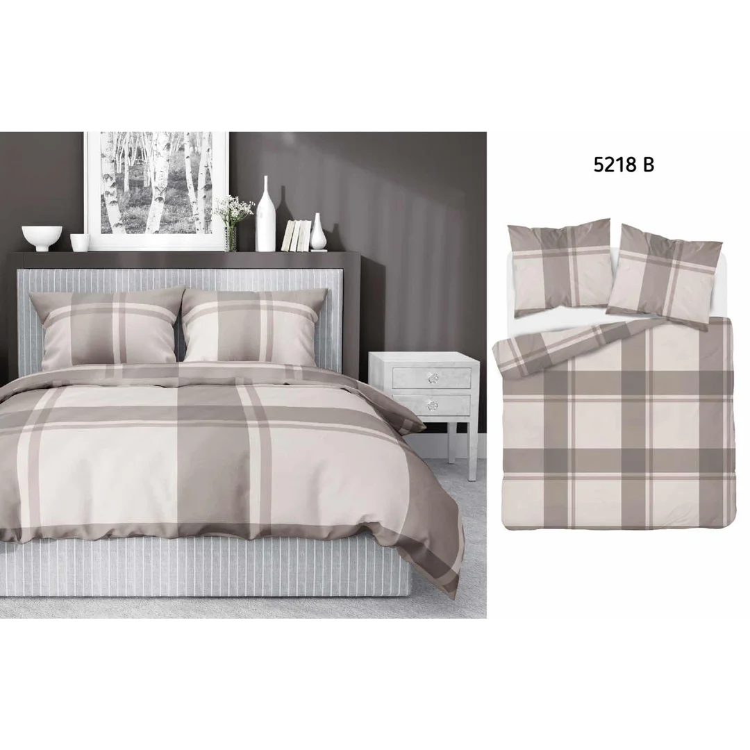 Pościel satynowa 220x200 beżowa kratka 5218 B Home Satin 11 — zdjęcie 5