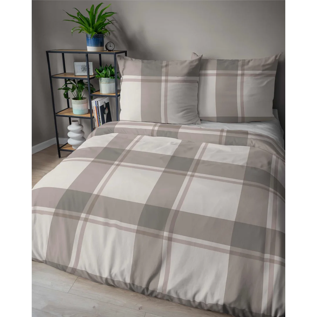 Pościel satynowa 220x200 beżowa kratka 5218 B Home Satin 11 — zdjęcie 6
