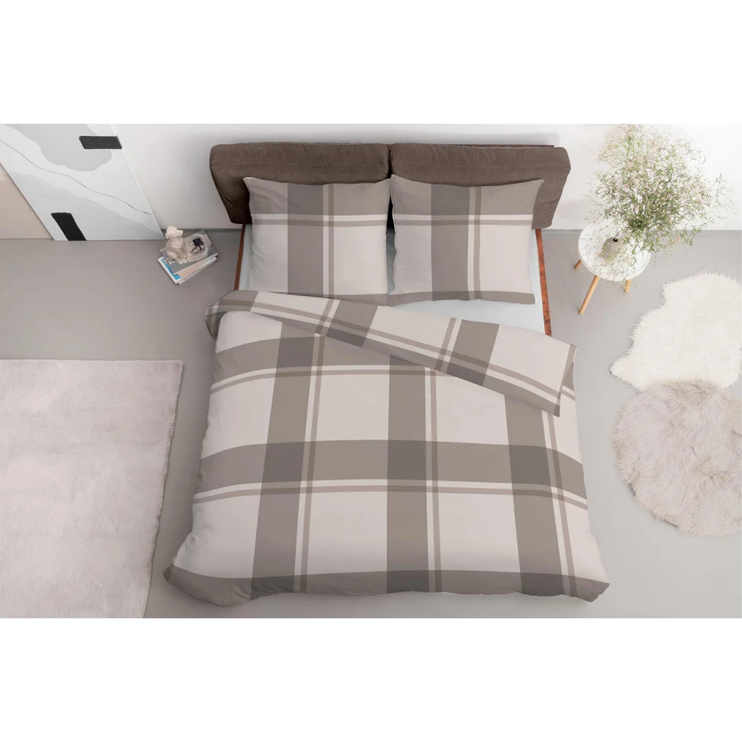 Pościel satynowa 220x200 beżowa kratka 5218 B Home Satin 11 — zdjęcie 8