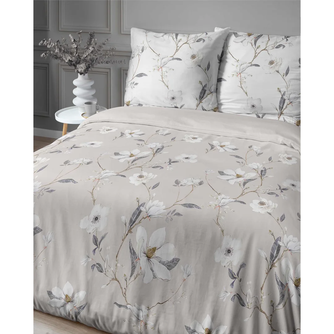 Pościel satynowa 220x200 beżowa kwiaty 4070 C Home Satin 80 — zdjęcie 2