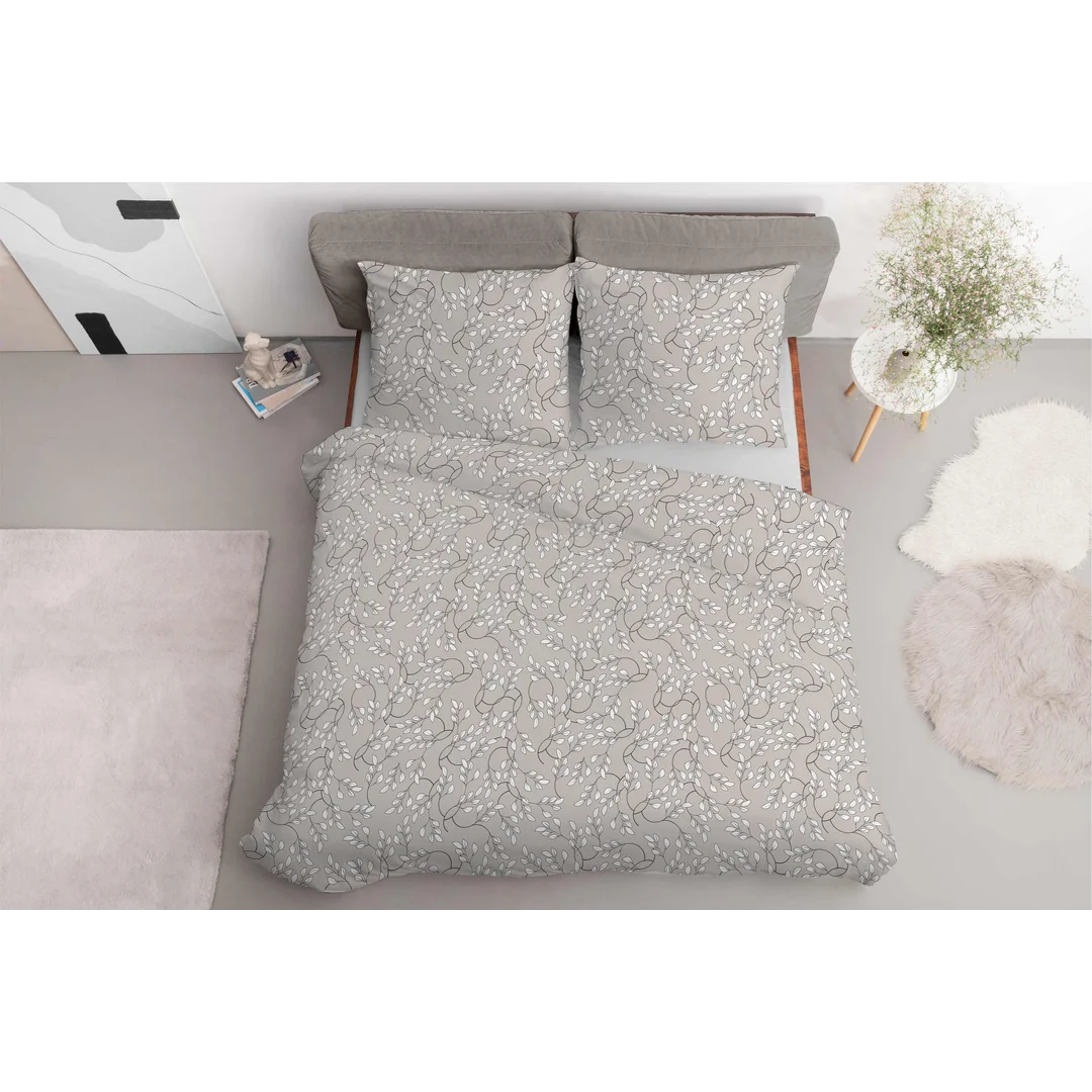 Pościel satynowa 220x200 beżowa szara jasna liście drobne 5217 B Home Satin 41 — zdjęcie 2