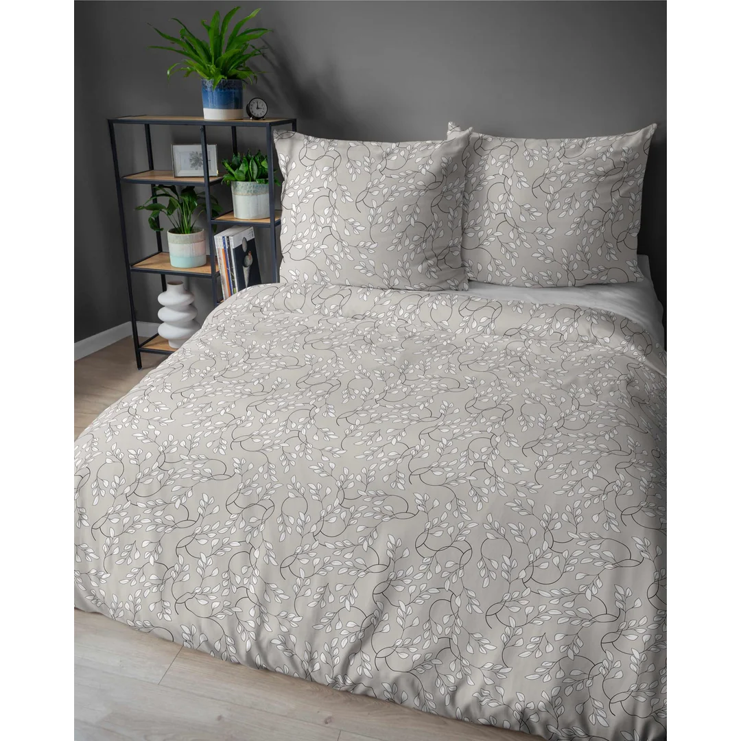 Pościel satynowa 220x200 beżowa szara jasna liście drobne 5217 B Home Satin 41 — zdjęcie 4
