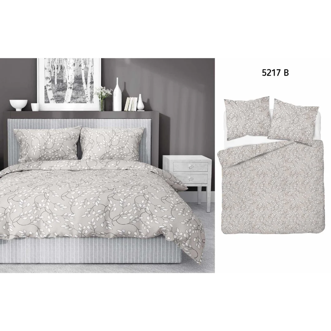 Pościel satynowa 220x200 beżowa szara jasna liście drobne 5217 B Home Satin 41 — zdjęcie 5