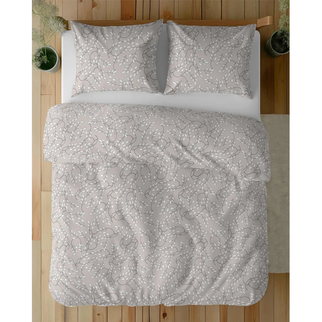 Pościel satynowa 220x200 beżowa szara jasna liście drobne 5217 B Home Satin 41 — zdjęcie 7