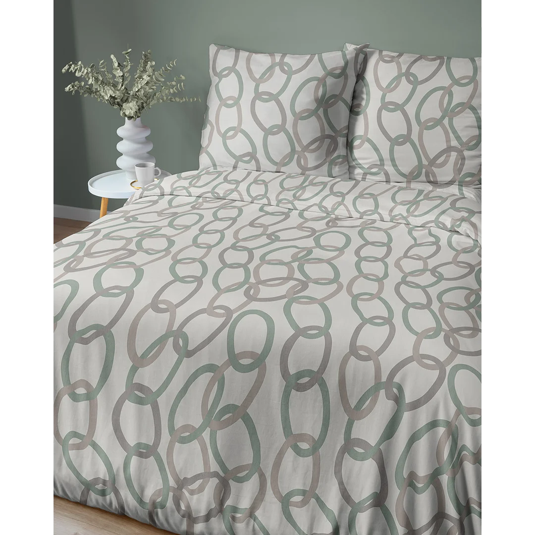 Pościel satynowa 220x200 beżowa w łańcuchy - 5993 B - Home Satin — zdjęcie 4