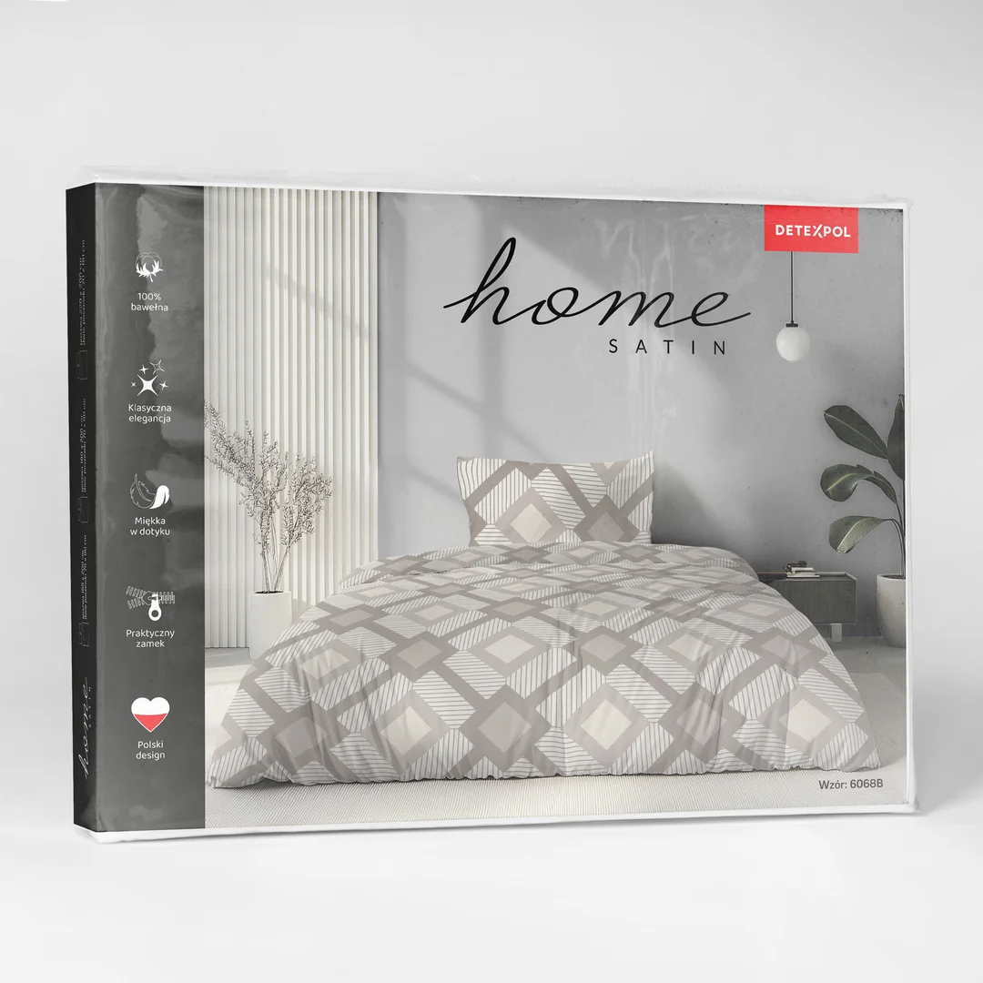 Pościel satynowa 220x200 biała beżowa w geometryczne romby - 6068 B - Home Satin — zdjęcie 3