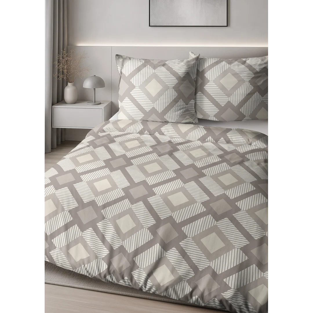 Pościel satynowa 220x200 biała beżowa w geometryczne romby - 6068 B - Home Satin — zdjęcie 5