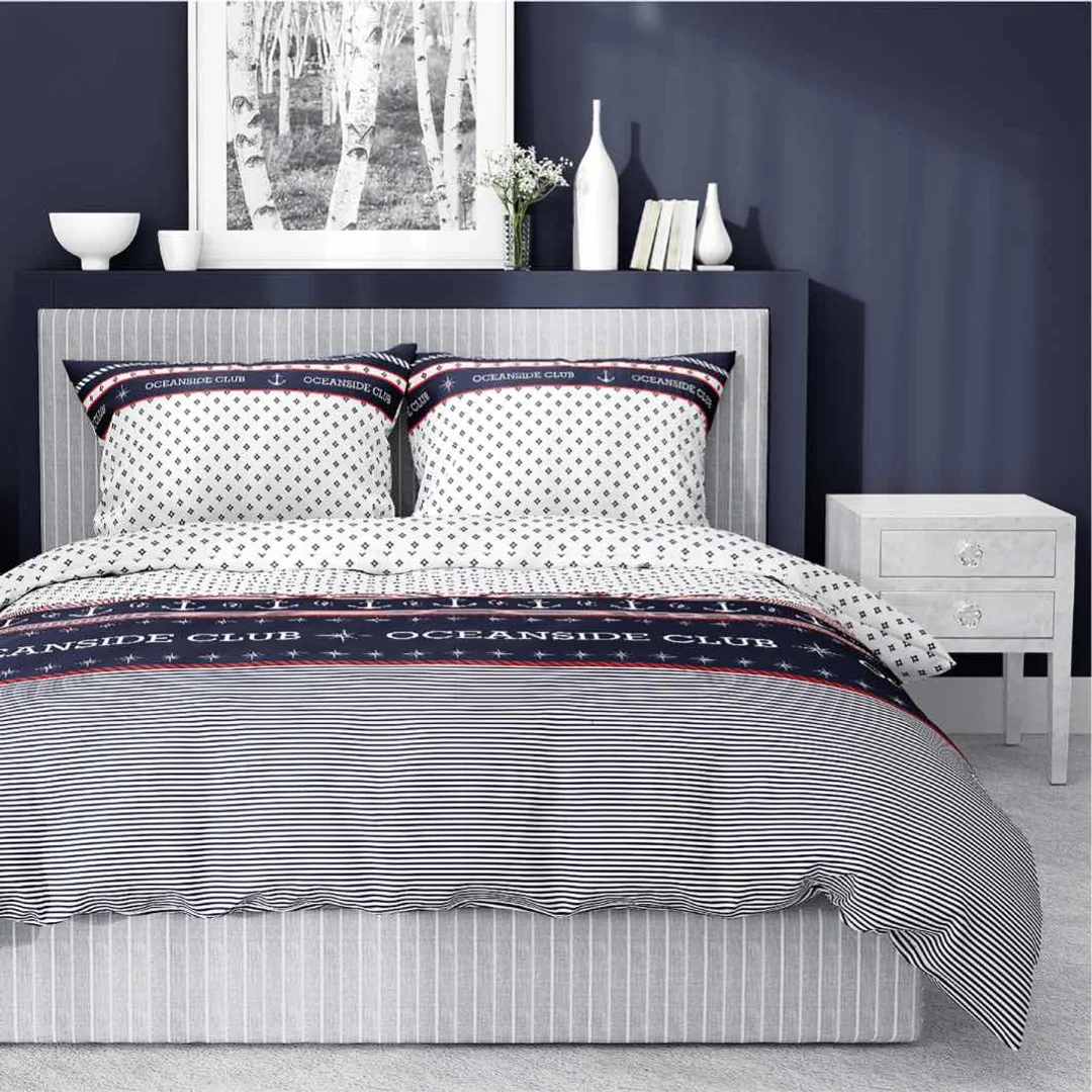 Pościel satynowa 220x200 biała granatowa marynarska 4920 A Home Satin 81 — zdjęcie 4