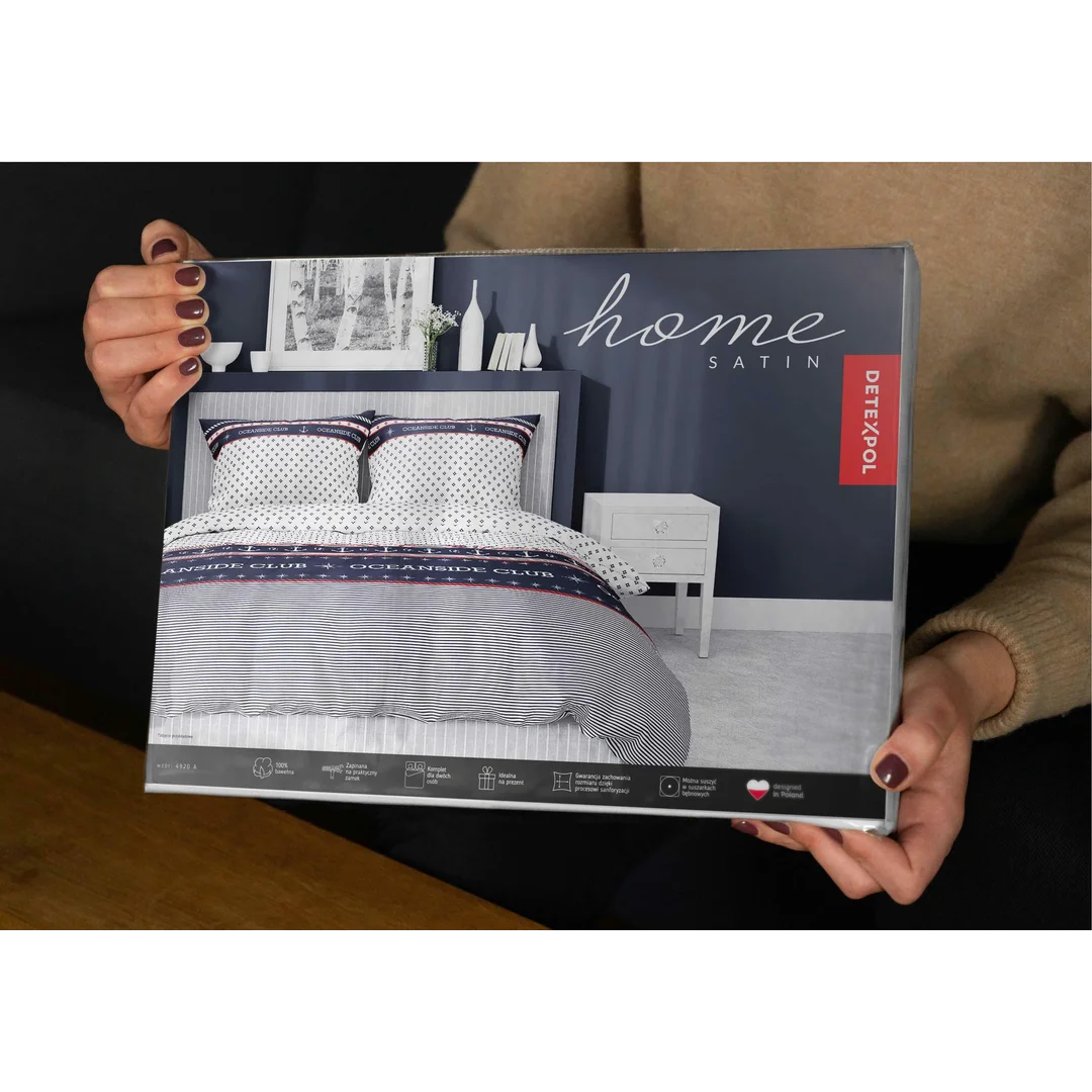 Pościel satynowa 220x200 biała granatowa marynarska 4920 A Home Satin 81 — zdjęcie 7