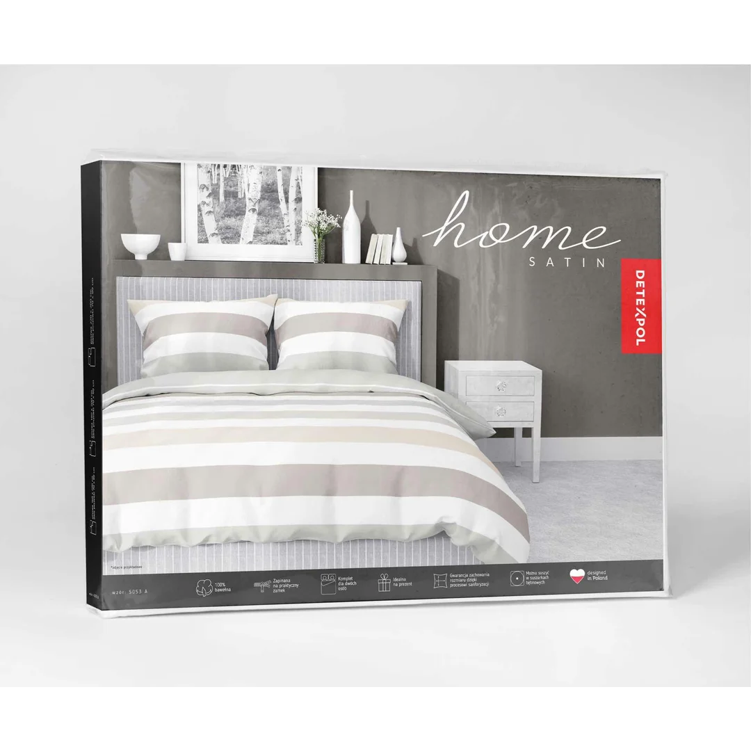 Pościel satynowa 220x200 biała kremowa szara pasy 5053A Home Satin 27 — zdjęcie 8