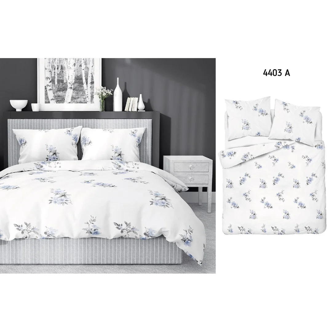 Pościel satynowa 220x200 biała niebieska kwiaty 4403 A Home Satin 122 — zdjęcie 3