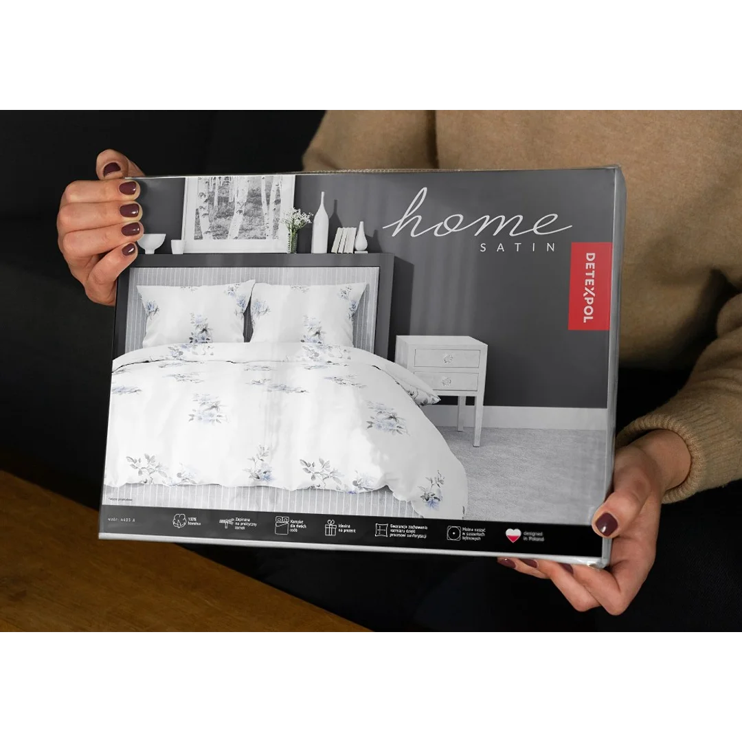 Pościel satynowa 220x200 biała niebieska kwiaty 4403 A Home Satin 122 — zdjęcie 6