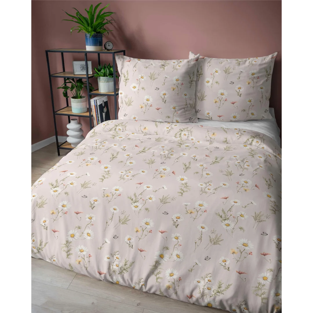 Pościel satynowa 220x200 Ciepły beż w polne kwiaty – romantyczny wzór, 100% bawełna - 5476 A - Home Satin 71 — zdjęcie 2