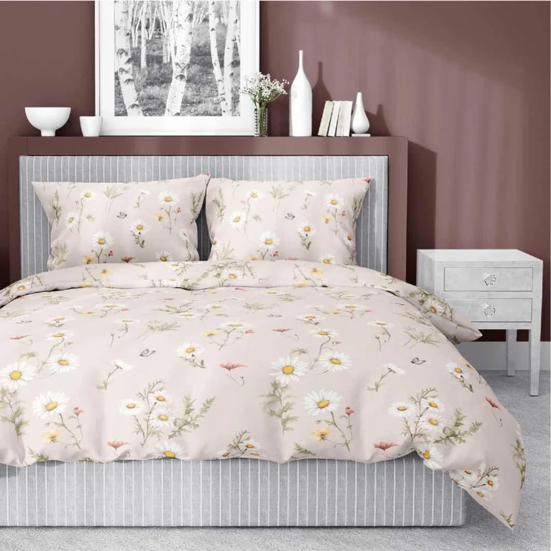 Pościel satynowa 220x200 Ciepły beż w polne kwiaty – romantyczny wzór, 100% bawełna - 5476 A - Home Satin 71 — zdjęcie 3