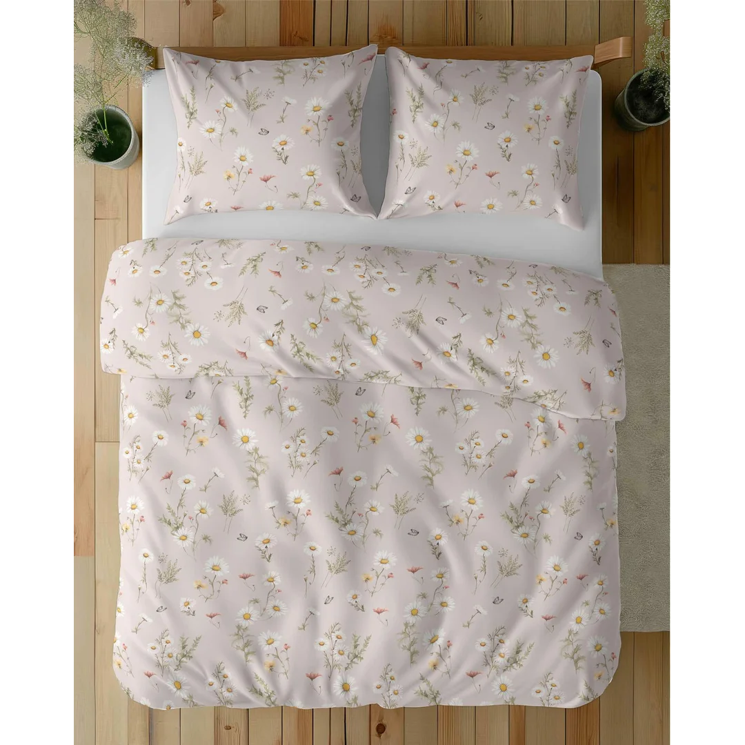Pościel satynowa 220x200 Ciepły beż w polne kwiaty – romantyczny wzór, 100% bawełna - 5476 A - Home Satin 71 — zdjęcie 4