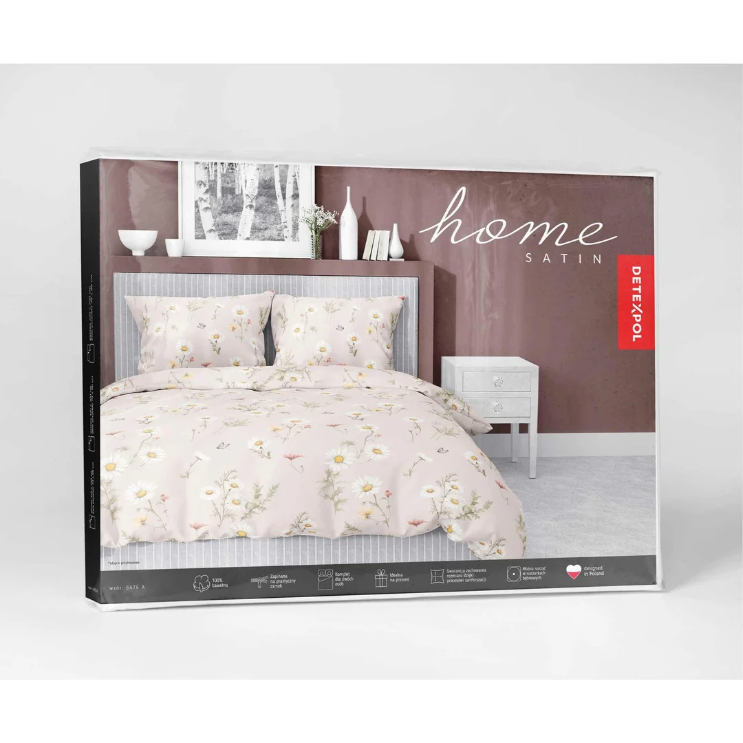 Pościel satynowa 220x200 Ciepły beż w polne kwiaty – romantyczny wzór, 100% bawełna - 5476 A - Home Satin 71 — zdjęcie 5
