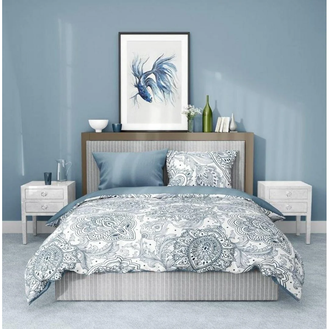 Pościel satynowa 220x200 Elegant 003 ornamenty biała szara kwiaty orientalna dwustronna S 23 Faro — zdjęcie 2