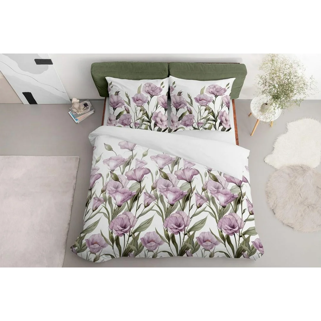 Pościel satynowa 220x200 Fioletowe kwiaty na białym tle 5328 B Home Satin 41 — zdjęcie 3