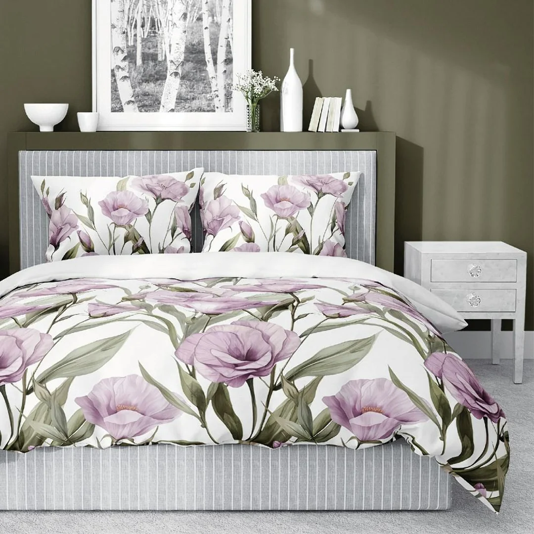 Pościel satynowa 220x200 Fioletowe kwiaty na białym tle 5328 B Home Satin 41 — zdjęcie 6