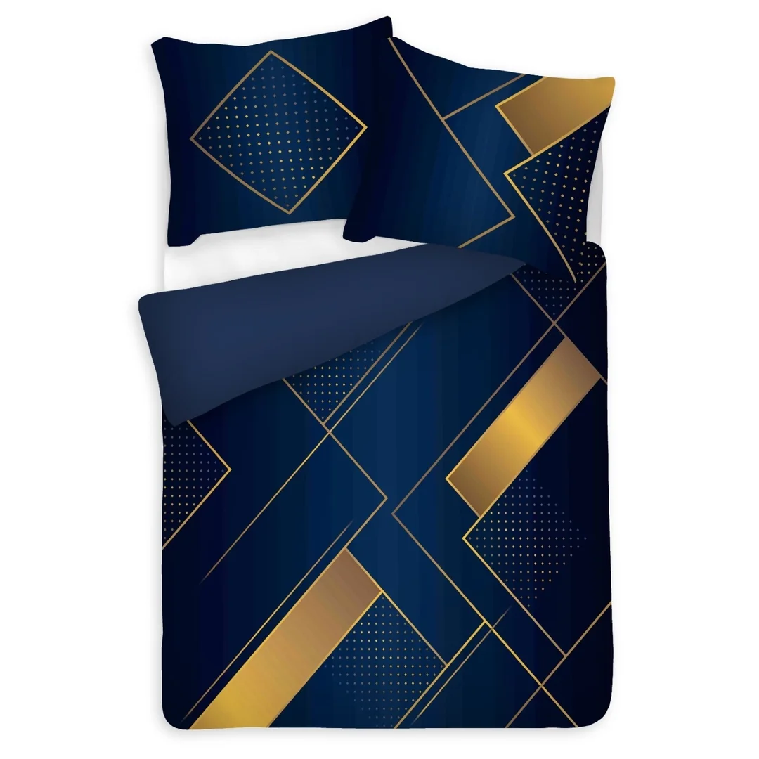 Pościel satynowa 220x200 granatowa złota geometria Prestige 1 — zdjęcie 2